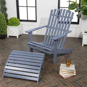 Saranac 2-Piece Traditional Rustic Acacia Wood Adirondack Chair with Detachable Ottoman - JONATHAN Y